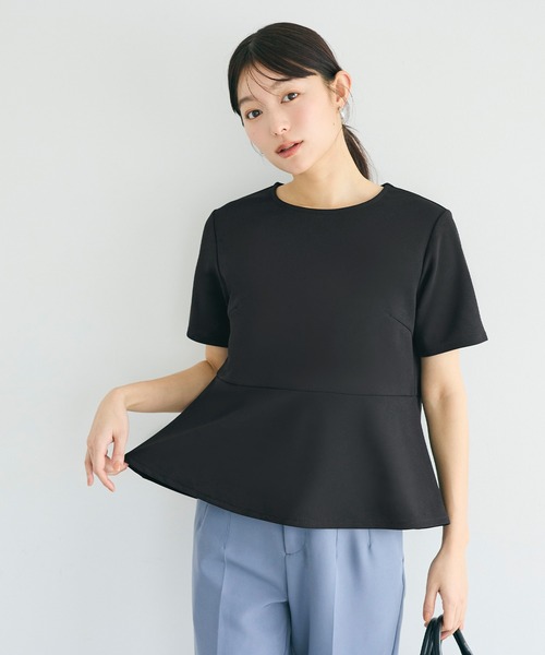 coca(coca)(コカ)の「ジョーゼットペプラムブラウス(シャツ/ブラウス・レディース・ブラック/ベージュ・S/L/M)」の6枚目の写真