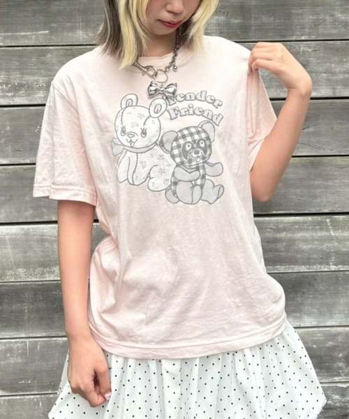 Candy Stripper(キャンディストリッパー)の「TENDER FRIEND Tシャツ(Tシャツ/カットソー・レディース・チャコール/ピンク/オフホワイト・M/L/XL)」の1枚目の写真