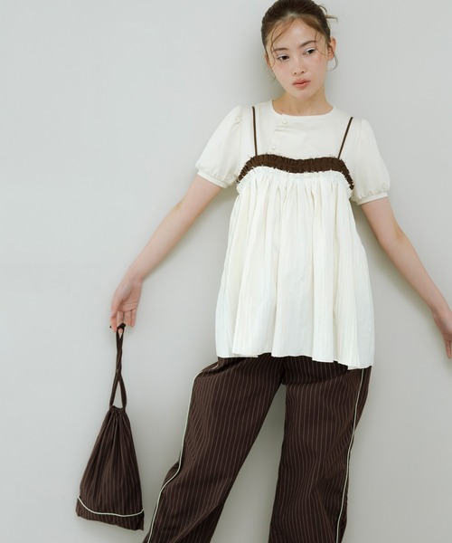 KBF（ケイビーエフ）の「バイカラークリンクルビスチェ（その他トップス・レディース・グリーン系その他/ホワイト系その他/グレー系その他・ONE）」の5枚目の写真