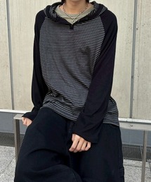 Never mind the XU / Chikashitsu+ | 【nmtc+】border raglan long sleeve / 【エヌエムティーシープラス】フード付きボーダーラグラン長袖Tシャツ(Tシャツ/カットソー)