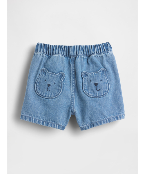 くまさん ポケット プルオンデニムショートパンツ (ベビー)（デニム