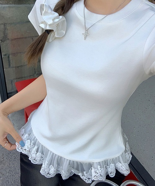 SallyLunn(サリーラン)の「【重ね着風デザイン】レイヤード風レーストップス(Tシャツ/カットソー・レディース・ホワイト/ブラック/グレー・LARGE/MEDIUM)」の4枚目の写真