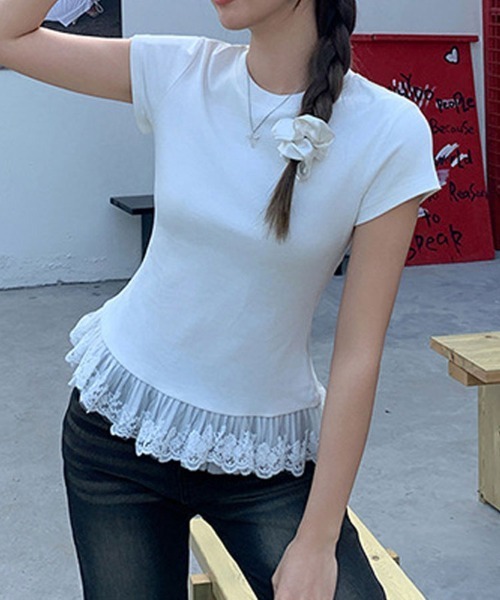 SallyLunn(サリーラン)の「【重ね着風デザイン】レイヤード風レーストップス(Tシャツ/カットソー・レディース・ホワイト/ブラック/グレー・LARGE/MEDIUM)」の6枚目の写真
