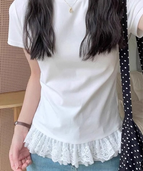 SallyLunn(サリーラン)の「【重ね着風デザイン】レイヤード風レーストップス(Tシャツ/カットソー・レディース・ホワイト/ブラック/グレー・LARGE/MEDIUM)」の8枚目の写真