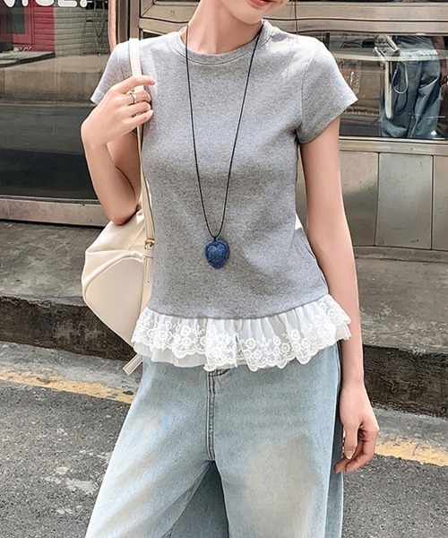SallyLunn(サリーラン)の「【重ね着風デザイン】レイヤード風レーストップス(Tシャツ/カットソー・レディース・ホワイト/ブラック/グレー・LARGE/MEDIUM)」の16枚目の写真