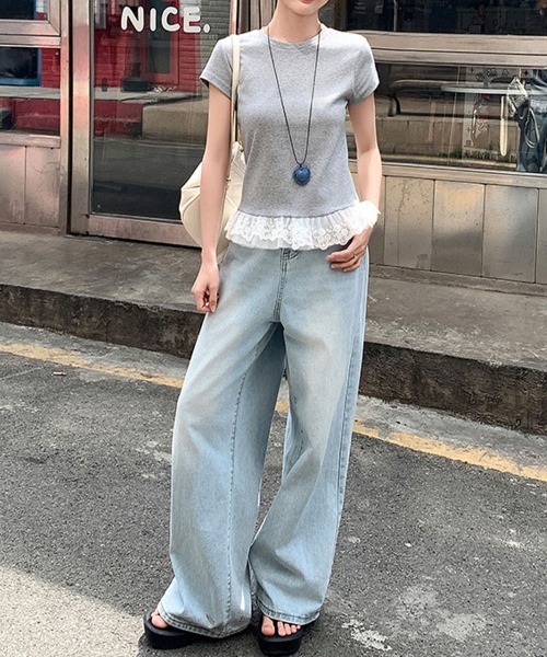 SallyLunn(サリーラン)の「【重ね着風デザイン】レイヤード風レーストップス(Tシャツ/カットソー・レディース・ホワイト/ブラック/グレー・LARGE/MEDIUM)」の17枚目の写真