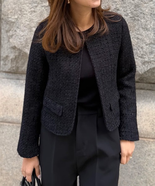 ST.ROONEY(セントルーニー)の「ツイードジャケット【低身長・小柄女性向け】(ノーカラージャケット・レディース・ブラック/ホワイト・XS/S)」の3枚目の写真
