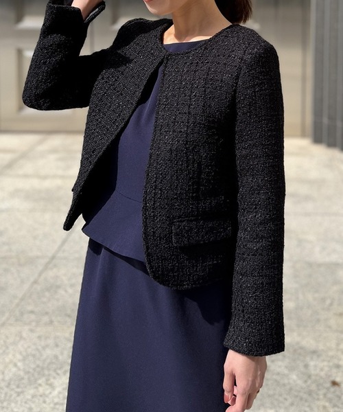 ST.ROONEY(セントルーニー)の「ツイードジャケット【低身長・小柄女性向け】(ノーカラージャケット・レディース・ブラック/ホワイト・XS/S)」の4枚目の写真