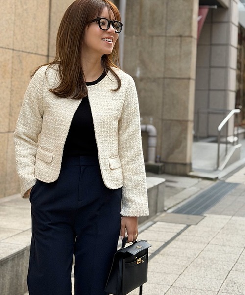 ST.ROONEY(セントルーニー)の「ツイードジャケット【低身長・小柄女性向け】(ノーカラージャケット・レディース・ブラック/ホワイト・XS/S)」の12枚目の写真