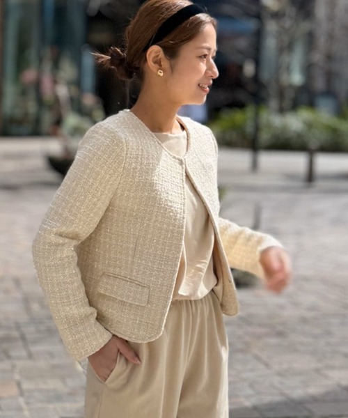 ST.ROONEY(セントルーニー)の「ツイードジャケット【低身長・小柄女性向け】(ノーカラージャケット・レディース・ブラック/ホワイト・XS/S)」の14枚目の写真