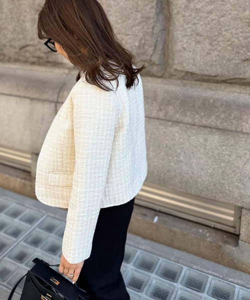 ST.ROONEY(セントルーニー)の「ツイードジャケット【低身長・小柄女性向け】(ノーカラージャケット・レディース・ブラック/ホワイト・XS/S)」の20枚目の写真