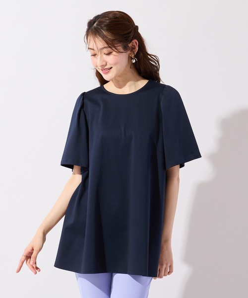 Rose Tiara(ローズティアラ)の「【接触冷感/UVカット】レイヤード風バックリボンカットソー(Tシャツ/カットソー・レディース・ネイビー・40/42/46)」の3枚目の写真