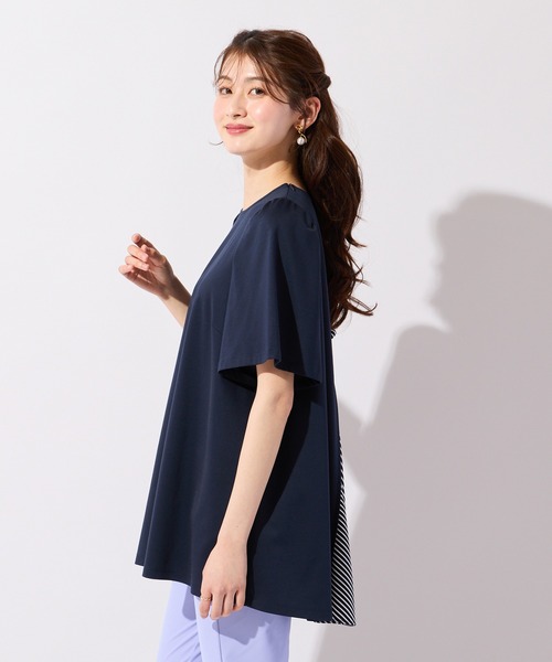 Rose Tiara(ローズティアラ)の「【接触冷感/UVカット】レイヤード風バックリボンカットソー(Tシャツ/カットソー・レディース・ネイビー・40/42/46)」の4枚目の写真