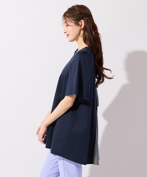 Rose Tiara(ローズティアラ)の「【接触冷感/UVカット】レイヤード風バックリボンカットソー(Tシャツ/カットソー・レディース・ネイビー・40/42/46)」の5枚目の写真