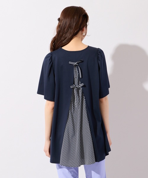 Rose Tiara(ローズティアラ)の「【接触冷感/UVカット】レイヤード風バックリボンカットソー(Tシャツ/カットソー・レディース・ネイビー・40/42/46)」の6枚目の写真