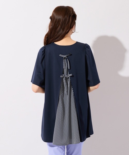 Rose Tiara(ローズティアラ)の「【接触冷感/UVカット】レイヤード風バックリボンカットソー(Tシャツ/カットソー・レディース・ネイビー・40/42/46)」の8枚目の写真