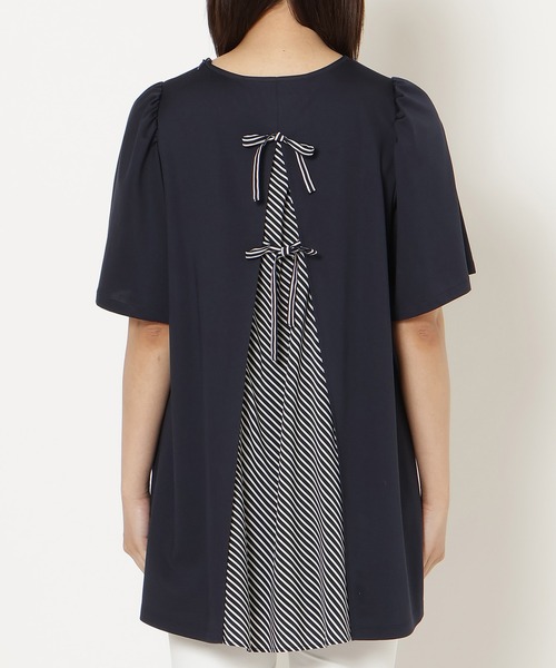 Rose Tiara(ローズティアラ)の「【接触冷感/UVカット】レイヤード風バックリボンカットソー(Tシャツ/カットソー・レディース・ネイビー・40/42/46)」の11枚目の写真