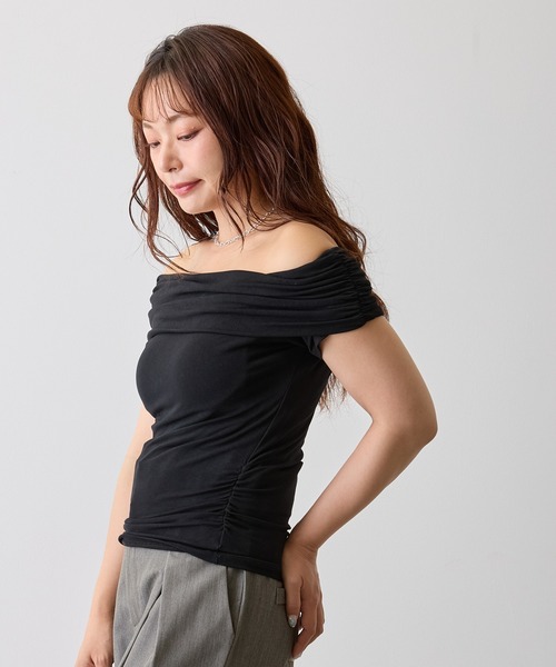 H.TOKYO(エイチトウキョウ)の「ドレープオフショルダートップス(Tシャツ/カットソー・レディース・ホワイト/ブラック/グレー・FREE)」の21枚目の写真