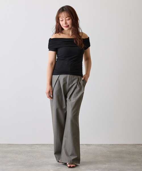 H.TOKYO(エイチトウキョウ)の「ドレープオフショルダートップス(Tシャツ/カットソー・レディース・ホワイト/ブラック/グレー・FREE)」の11枚目の写真