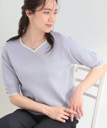 SHOO・LA・RUE | 【洗濯機可/UV/5分袖】ハートネックでお顔周りすっきり バイカラーニット(ニット/セーター)