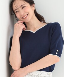 SHOO・LA・RUE | 【洗濯機可/UV/5分袖】ハートネックでお顔周りすっきり バイカラーニット(ニット/セーター)
