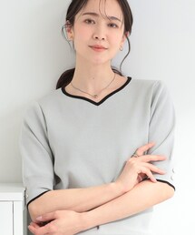 SHOO・LA・RUE | 【洗濯機可/UV/5分袖】ハートネックでお顔周りすっきり バイカラーニット(ニット/セーター)