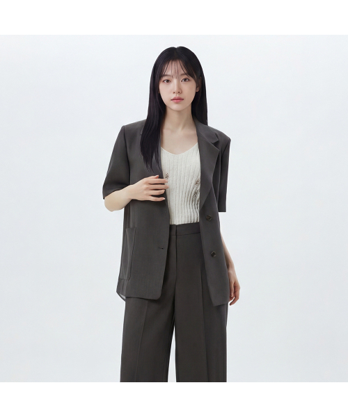 LAP(ラップ)の「バックスリット配色半袖ジャケット AS2WJ463(テーラードジャケット・レディース・チャコールグレー/ブラック・SMALL/MEDIUM)」の3枚目の写真