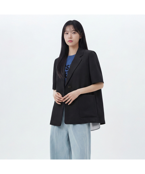 LAP(ラップ)の「バックスリット配色半袖ジャケット AS2WJ463(テーラードジャケット・レディース・チャコールグレー/ブラック・SMALL/MEDIUM)」の4枚目の写真