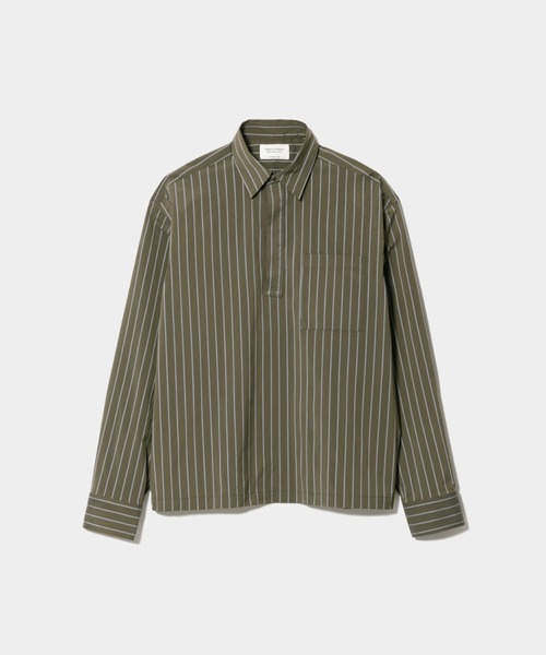 beautiful people（ビューティフルピープル）の「stretch stripe big QOL tag shirts（シャツ/ブラウス・レディース・ブルーグレー/オリーブ・38）」の2枚目の写真