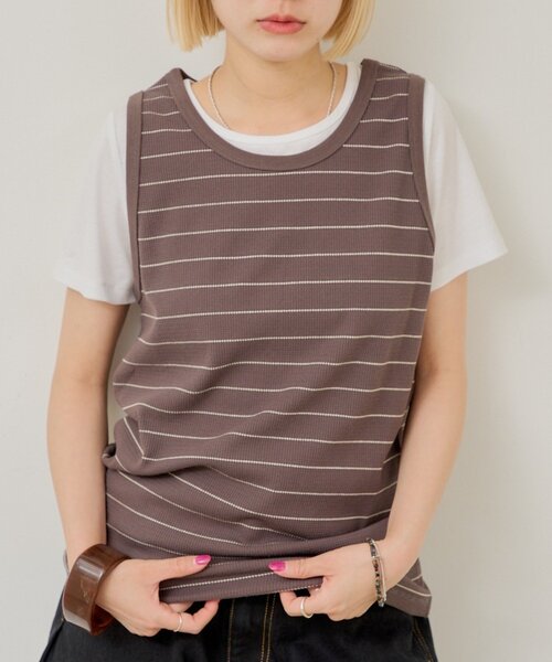 セール】【UNISEX/2サイズ展開】サーマルボーダータンクトップ（タンク