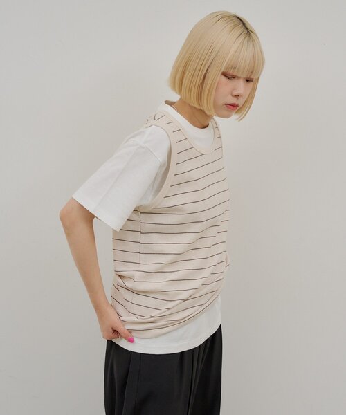 WHIMSIC(ウィムジック)の「【UNISEX/2サイズ展開】サーマルボーダータンクトップ(タンクトップ・メンズ・チャコールグレー/パープル/オフホワイト・2/1)」の5枚目の写真