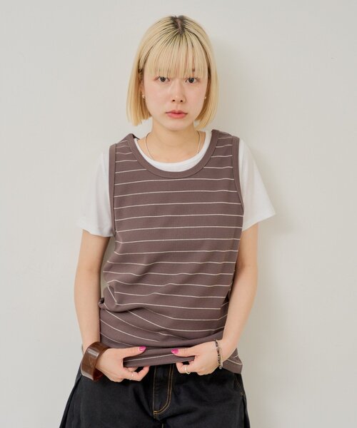 WHIMSIC(ウィムジック)の「【UNISEX/2サイズ展開】サーマルボーダータンクトップ(タンクトップ・メンズ・チャコールグレー/パープル/オフホワイト・2/1)」の14枚目の写真