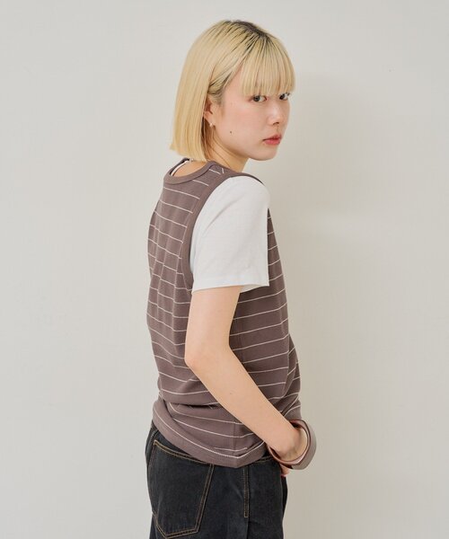 WHIMSIC(ウィムジック)の「【UNISEX/2サイズ展開】サーマルボーダータンクトップ(タンクトップ・メンズ・チャコールグレー/パープル/オフホワイト・2/1)」の15枚目の写真