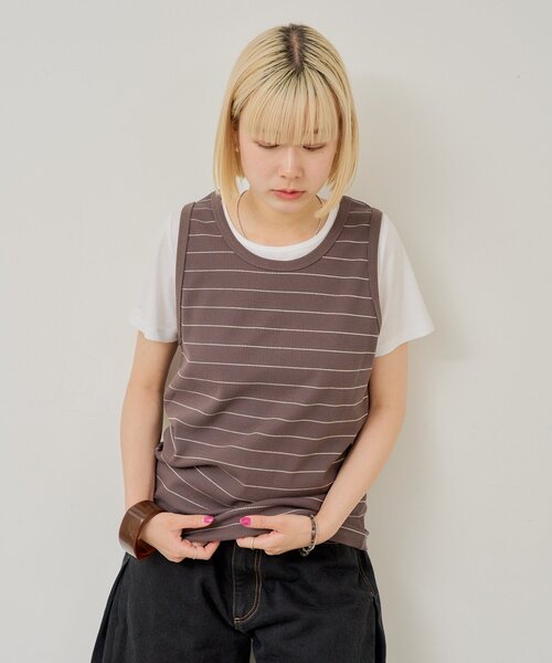 WHIMSIC(ウィムジック)の「【UNISEX/2サイズ展開】サーマルボーダータンクトップ(タンクトップ・メンズ・チャコールグレー/パープル/オフホワイト・2/1)」の16枚目の写真