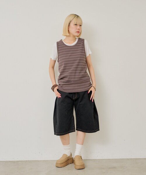 WHIMSIC(ウィムジック)の「【UNISEX/2サイズ展開】サーマルボーダータンクトップ(タンクトップ・メンズ・チャコールグレー/パープル/オフホワイト・2/1)」の17枚目の写真