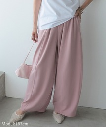 【低身長/高身長対応 セルフカット可能】【pufe】セルフカットワイドパンツ ワイドシルエット ウエストゴム カーブシルエット ゆったり ストレッチ 美脚