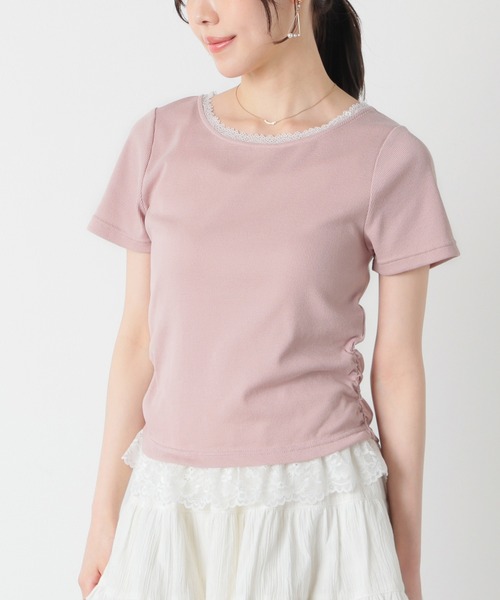 Honeys(ハニーズ)の「レース付トップス(Tシャツ/カットソー・レディース・ヘザーチャコール/ピンク/ブラック/レッド・L/M/S)」の3枚目の写真