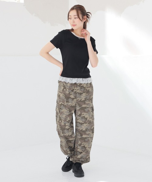Honeys(ハニーズ)の「レース付トップス(Tシャツ/カットソー・レディース・ヘザーチャコール/ピンク/ブラック/レッド・L/M/S)」の6枚目の写真