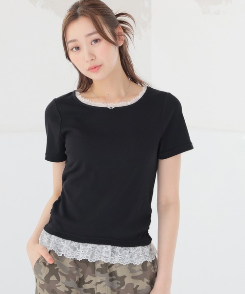 Honeys(ハニーズ)の「レース付トップス(Tシャツ/カットソー・レディース・ヘザーチャコール/ピンク/ブラック/レッド・L/M/S)」の7枚目の写真