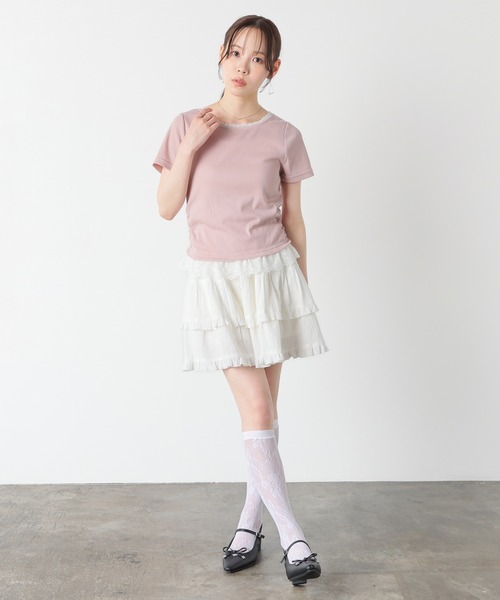 Honeys(ハニーズ)の「レース付トップス(Tシャツ/カットソー・レディース・ヘザーチャコール/ピンク/ブラック/レッド・L/M/S)」の8枚目の写真
