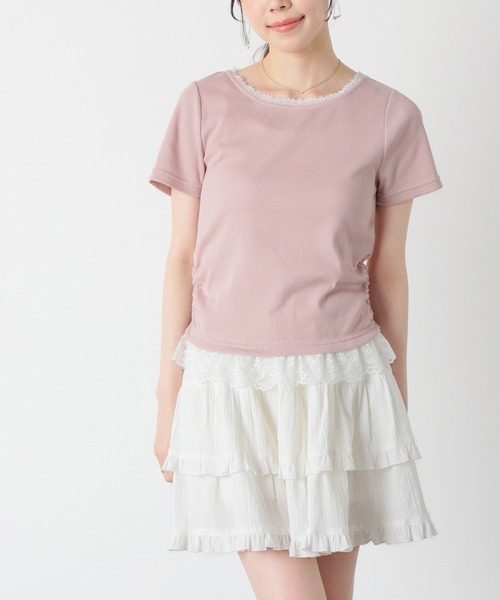 Honeys(ハニーズ)の「レース付トップス(Tシャツ/カットソー・レディース・ヘザーチャコール/ピンク/ブラック/レッド・L/M/S)」の9枚目の写真