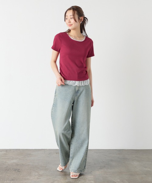 Honeys(ハニーズ)の「レース付トップス(Tシャツ/カットソー・レディース・ヘザーチャコール/ピンク/ブラック/レッド・L/M/S)」の10枚目の写真