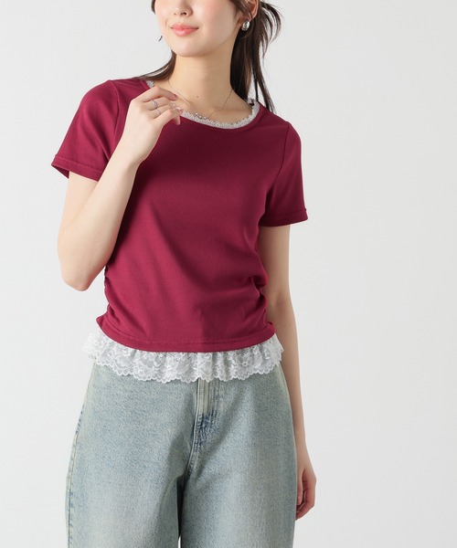 Honeys(ハニーズ)の「レース付トップス(Tシャツ/カットソー・レディース・ヘザーチャコール/ピンク/ブラック/レッド・L/M/S)」の11枚目の写真