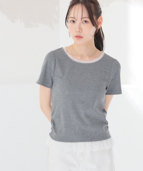 Honeys(ハニーズ)の「レース付トップス(Tシャツ/カットソー・レディース・ヘザーチャコール/ピンク/ブラック/レッド・L/M/S)」の15枚目の写真