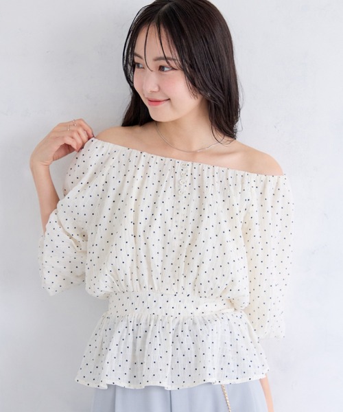 VIS(ビス)の「【夏トク価格】ドットアソート2WAYオフショルペプラムブラウス(シャツ/ブラウス・レディース・ブラック/ベージュ系その他/ピンク/ホワイト系その他・FREE)」の2枚目の写真