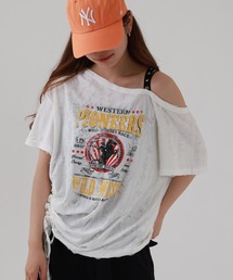 ABETTOR クラッシュ片ベルト仕様プリント半袖カットソー