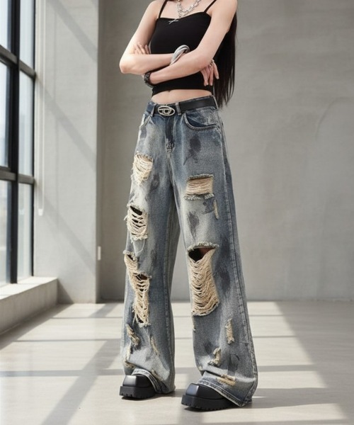 center i（センターアイ）の「グランジダメージバギーデニムパンツ（デニムパンツ・レディース・ブルー・S/M/L）」の5枚目の写真