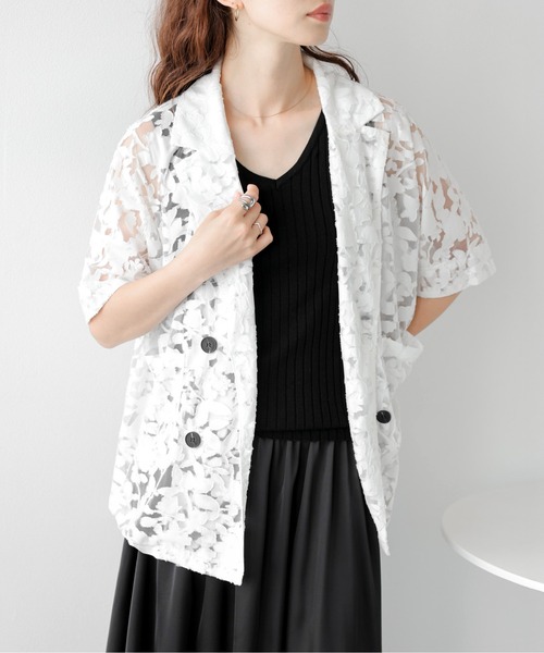 AMELY（エミリー）の「フラワーシアーダブルジャケット（その他アウター・レディース・ホワイト/ブラック・フリー）」の6枚目の写真