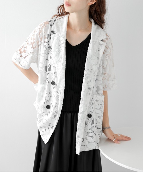 AMELY（エミリー）の「フラワーシアーダブルジャケット（その他アウター・レディース・ホワイト/ブラック・フリー）」の7枚目の写真