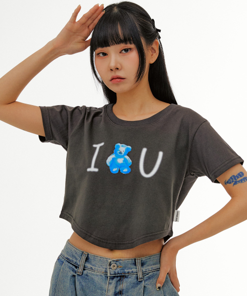 ambler（エムブラー）の「ブルーベア、ラブユー ラウンドヘム クロップ 半袖Tシャツ ACR505 (ダークグレー)（Tシャツ/カットソー・レディース・その他・SMALL/MEDIUM）」の2枚目の写真